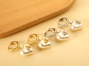 Versatile Personality Stainless Steel Circle Cherry Heart Pearl Earrings