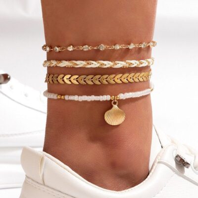 Unisex Bohemian Geometric Anklets - 4pcs