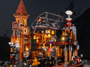 Steampunk Train Station Building Blocks Light Puzzle Model Toys