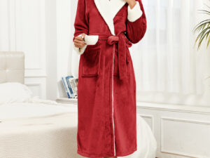 RONGTAI Womens Bathrobe Ladies Fleece Plush Warm Long Robes Fleece Nightgown Sleepwear