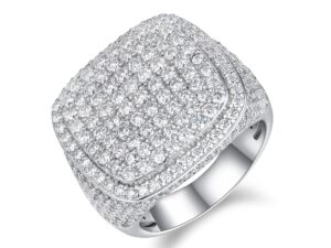 Royal Square Diamond - Set With Top-quality Moissanite S925, Silver And Platinum-plated Men's Ring, Diamond Ring, Wedding Ring. The Ring Can Be Inspected With A Diamond Pen