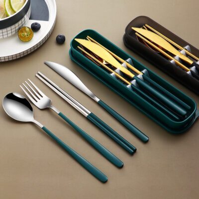 Portable Gold Cutlery Set for Travel & Camping