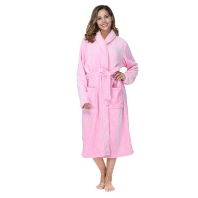 RONGTAI Womens Bathrobe Ladies Fleece Plush Warm Long Robes Fleece Nightgown Sleepwear
