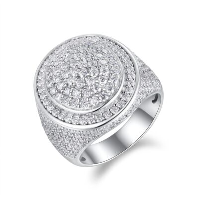 Men's Moissanite Hip-Hop Ring – S925 Silver & Platinum Plated