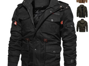 Winter Zip-up Coat Warm Thickened Detachable Hooded Jacket Multi-pocket  Button Drawstring Long Sleeve Tops Men's Cargo Clothing