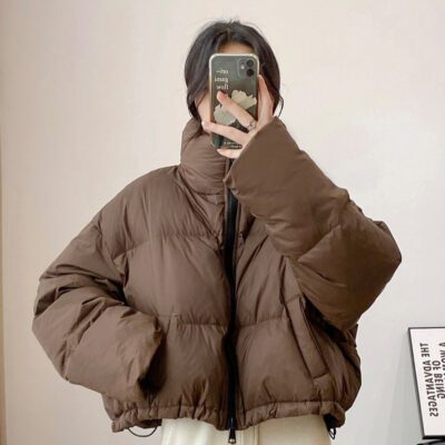 Cropped Cotton Puffer Jacket With A Stand-up Collar For Petite