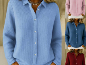 Casual Fashion Button Knitted Lapel Sweater For Women Long Sleeve Knitted Sweaters Tops Winter Jumper
