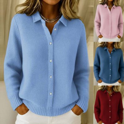 Women’s Long-Sleeve Buttoned Polo Sweater