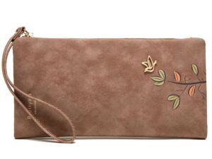 Frosted Zipper Handbag Leaf Print Wallet