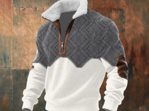 Men's Fitted Top With Printed Pattern And Faux Fur Collar