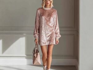 Light Luxury Solid Color Round Neck High-end Sense Short Dress