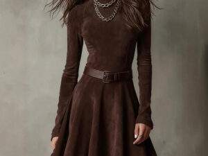 Fashion New Elegant Graceful Solid Color Long-sleeve Round-collar Dress