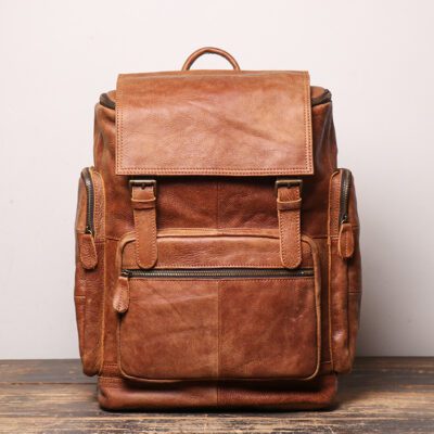 Men's Vintage Genuine Leather Laptop Backpack - 15.6 inch Retro Computer Bag