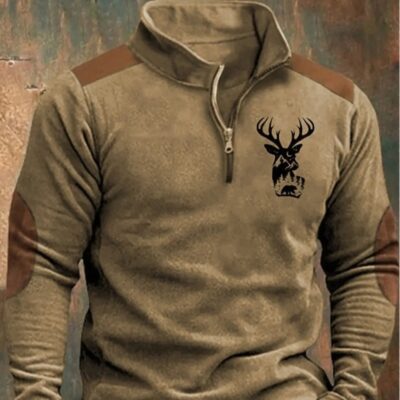 Mens Stand-Up Collar Hoodie With Zipper Sports Sweatshirt