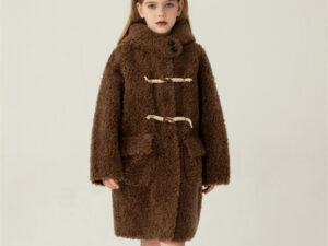 Girls' Simple Solid Color Tiglado Wool Coat
