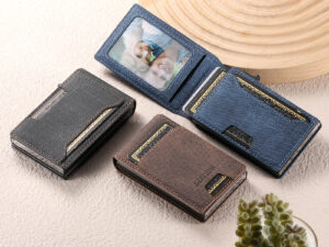 Men's Denim Grain Frosted Leather Card Box Wallet