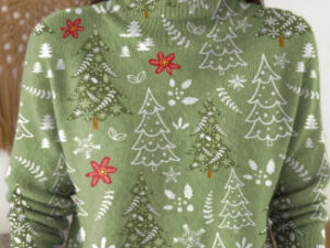 Womens Christmas-print Turtleneck Sweater For Comfort And Style