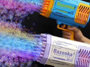 Bubble Gun Rocket 69 Holes Soap Bubbles Machine Gun Shape Automatic Blower With Light Toys For Kids Pomperos