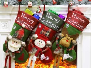 2024 New Year Xmas Big Stockings Set Decorations Christmas 3D Plush Big Sock Christmas Tree Pendant Decorating Supplies