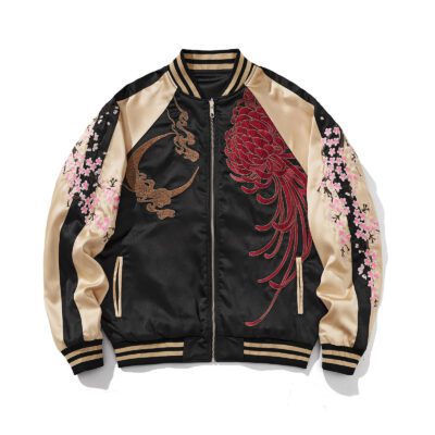 Mens Loose Fit Polyester Embroidered Chinese Style Jacket