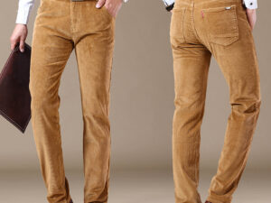 Men's Pockets Corduroy Trousers Winter Slim-fit Straight-leg Casual Pants Clothing