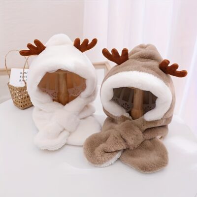Girl's Deer Antler Plush Hat & Scarf Set