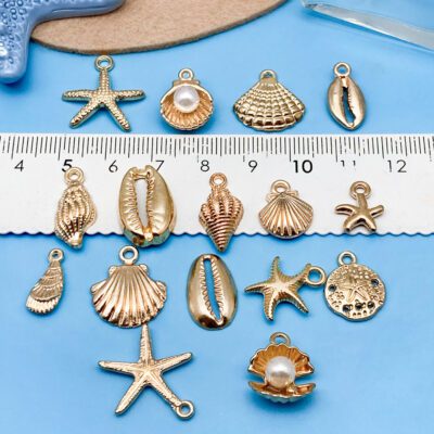 Gold Marine Life Starfish Conch Alloy Pendant DIY Bracelet Earring Ornament Pendant