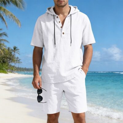 Men's Loose, Breathable Linen Hooded Casual Set