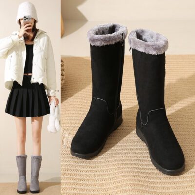 Mid-calf Fleece-lined Extra-thick Versatile Womens Boots For Warmth