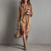 Women's Long Sleeve Shirt Dress - Chic Turn-Down Collar Buttoned Party Dress - Thumbnail Image 2