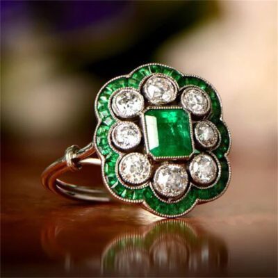 Women's Emerald Green Zirconium Ring - Real Gold Plated Wedding Band for Women