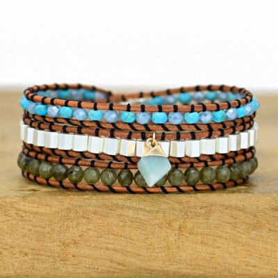Natural Stone And Cowhide Braided Bracelet