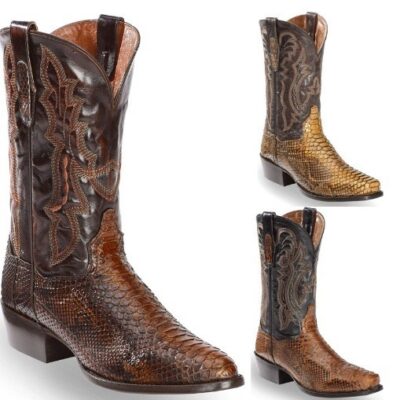 Mens Embroidered Pointed-Toe Patchwork Quilted Boots