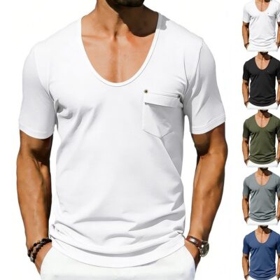 Men's Loose-fitting Casual T-shirt With A Large Collar And Short Sleeves