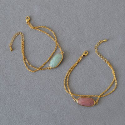 Natural Stone Double-layer Metal Chain Bracelet