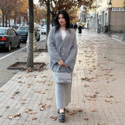 Women's 2-Piece Knit Set: Double-Breasted Sweater Jacket & Sheath Skirt