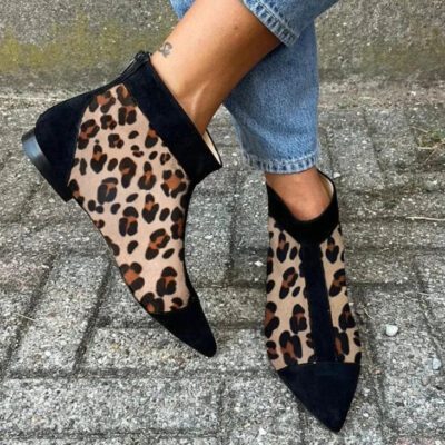 Womens Casual Low-heeled Plus-size Pointed-toe Leopard-print Shoes
