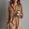 Women's Long Sleeve Shirt Dress - Chic Turn-Down Collar Buttoned Party Dress - Thumbnail Image 3