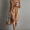 Women's Long Sleeve Shirt Dress - Chic Turn-Down Collar Buttoned Party Dress - Thumbnail Image 8
