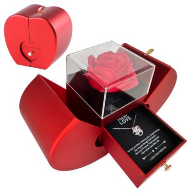 Eternal Rose Jewelry Box Red Apple Case - Gift for Valentine’s Day, Mother’s Day & Christmas