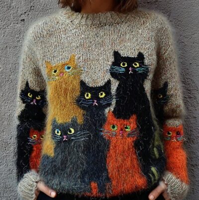 Women's 3D Graphic Print Sweatshirt - Textured Knit Crew Neck Pullover