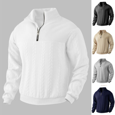 Men’s Jacquard Quarter-Zip Hoodie – Premium Fall/Winter Warm Pullover