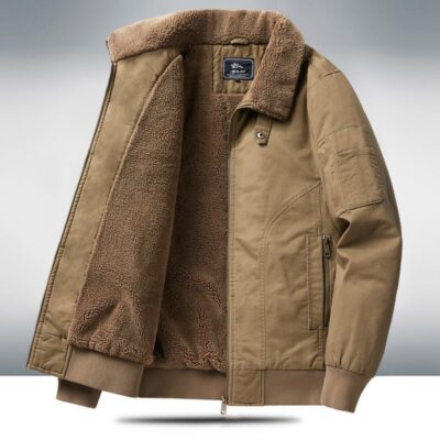 Mens Fleece-lined Loose-fit Plus-size Coat