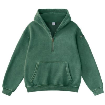 Mens Solid-Color Zip-Up Casual Loose Long-Sleeve Hoodie