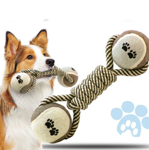 3-in-1 Dog Chew Toy - Pet Dumbbell Rope & Tennis Ball for Teeth Cleaning